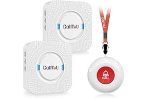 CallToU Caregiver Pager Wireless Call Button Nurse Alert System 500+ Feet for Home/Elderly/Patient/Disabled 2 Plugin Receiver 1 Waterproof Transmitter