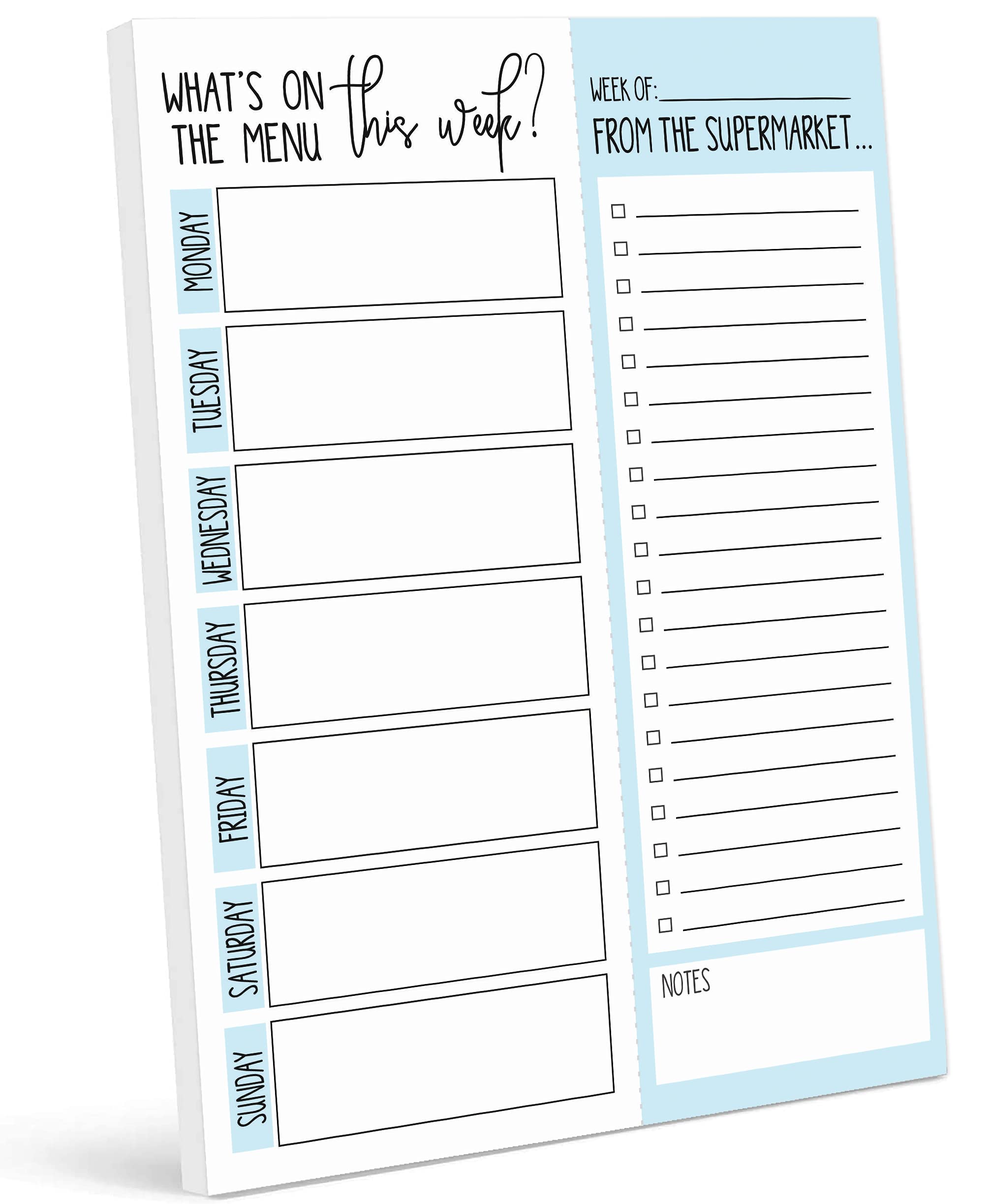 Inkdotpot Weekly Meal Planner Notepad 7"x10”, "What's On The Menu This Week" Magnetic Meal Planning Pad with Tear Off Grocery Shopping List for Fridge- Kitchen & Home - 54 Sheets