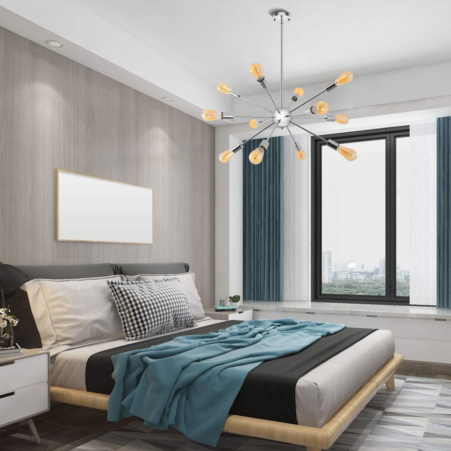 Modern Sputnik Chandeliers 12 Lights Mid Century Vintage Ceiling Light Fixture Industrial Pendant Lighting for Kitchen Dining Room Living Room Bedroom, Nickel - - 