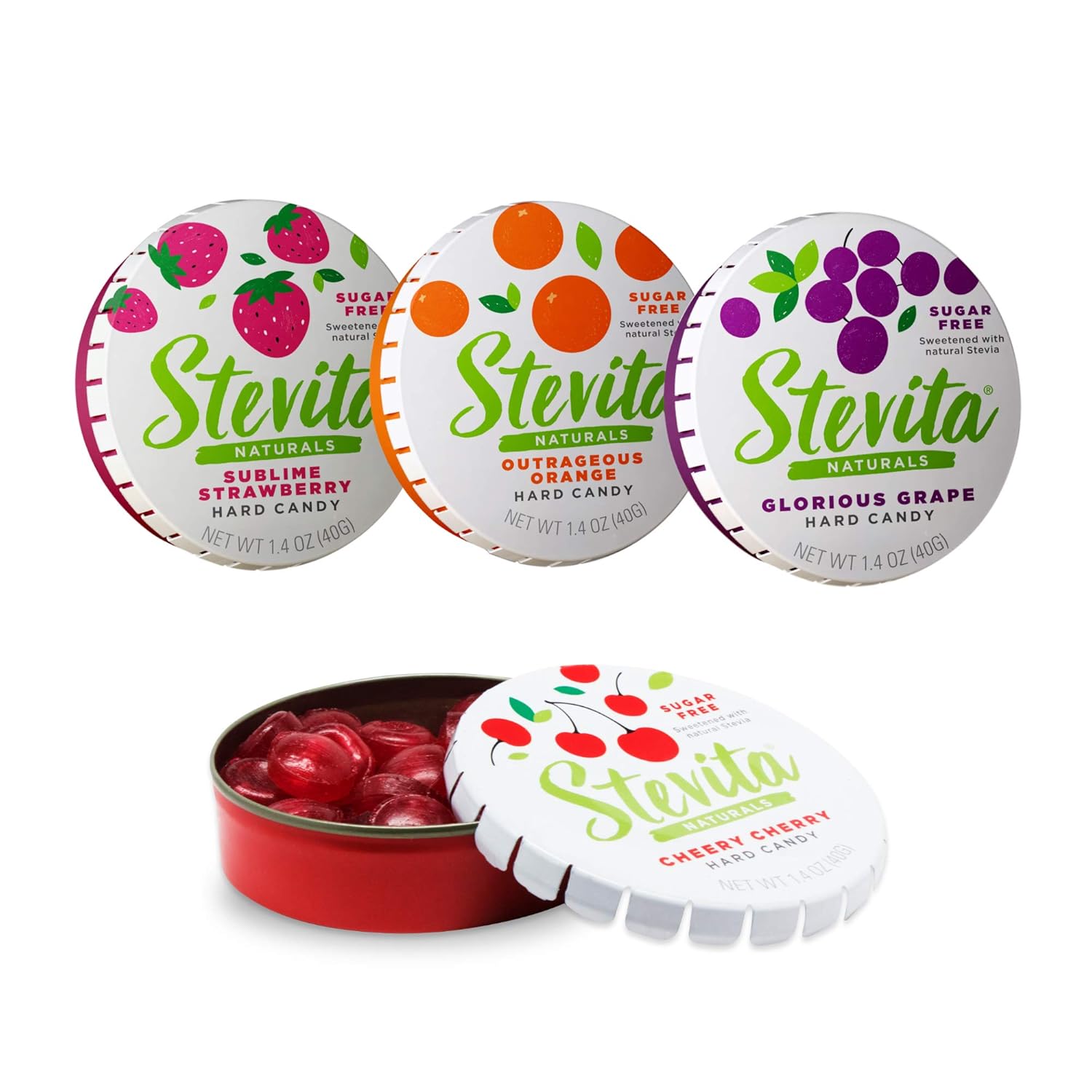 Stevita Stevia Sugar Free Hard Candy Strawberry, Grape, Cherry