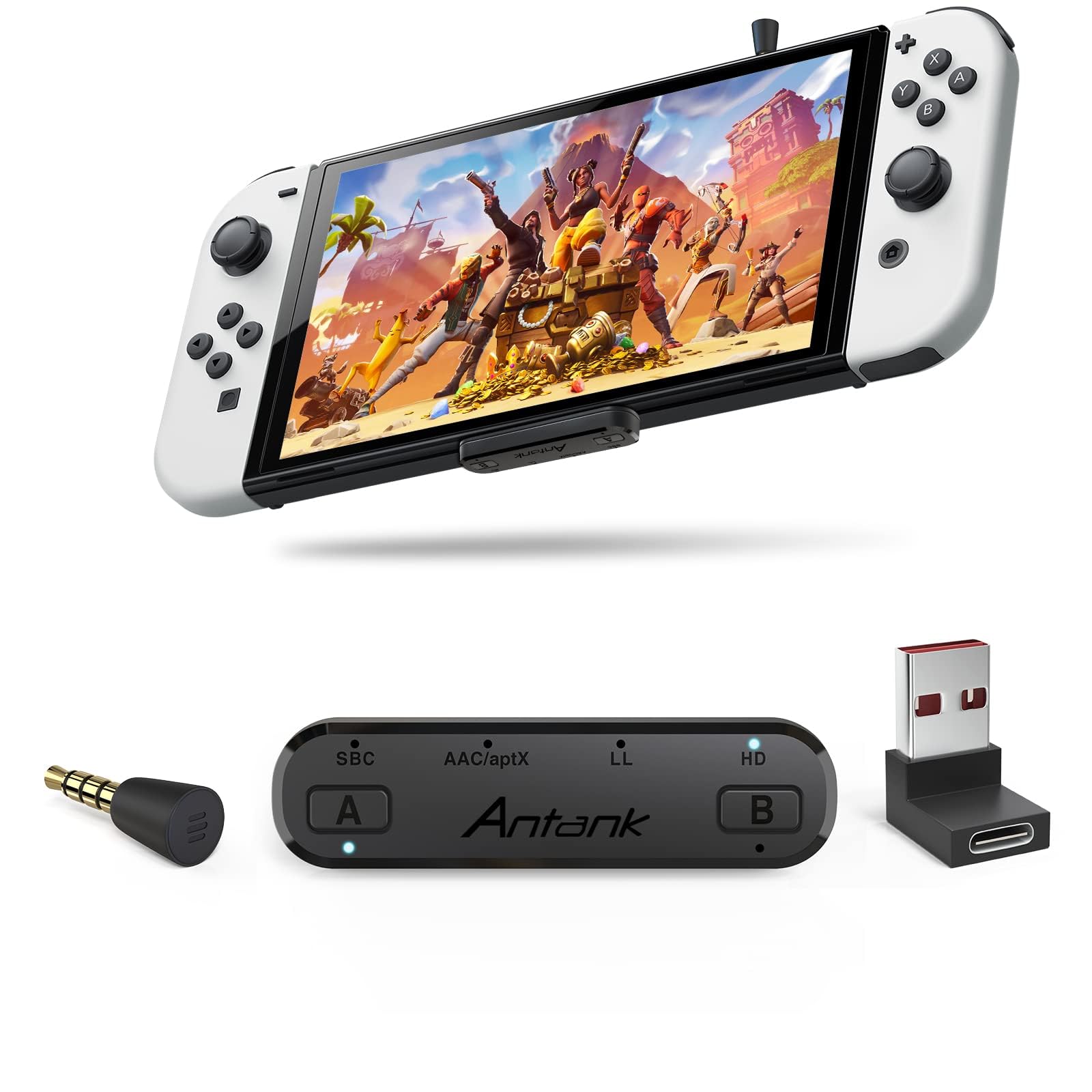 Antank Bluetooth Audio Adapter support aptX-HD aptX Low Latency AAC SBC Compatible with Nintendo Switch/Lite/OLED/ PS4/ PS5/ PC Dual Streaming Bluetooth Transmitter with In-Game Chat Microphone