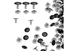 HARFINGTON 60 Sets Double Cap Leather Rivets, 8x10mm Round Cap Tubular Metal Studs Leather Crafting Rivets for Fabric Belt Pe
