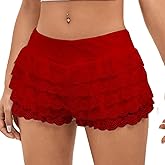 Women Y2k Lace Shorts Layered Ruffled Pumpkin Pants Cute Mini Frilly Bloomers Shorts