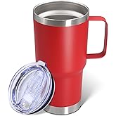 ATQTQ 20 oz Tumbler with Handle and Lid, Stainless Steel Tumbler Insulated Travel Coffee Mug, Spill Proof Double Wall Vacuum Tumbler Cup Keep Drink Hot & Cold, Red, 1 Pack