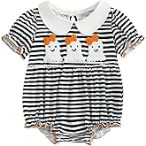 Sasaerucure Newborn Infant Baby Girl Halloween Outfits Embroidered Ghost Onesie Striped Smocked Bubble Romper Clothes