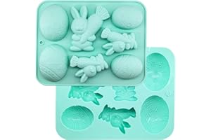 JJZXWISH Easter Egg Molds Easter Bunny Chocolate Molds, 2 Packs Easter Chocolate Molds Bunny Carrot Half Egg Shaped Non-stick Silicone Easter Molds for DIY Chocolate Candy Muffin Handmade Soap Cake Decoration