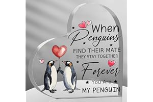 Ayyiate Valentines Day Gifts for Him Her, 3.9x3.9 Inch Acrylic Heart Plaque Penguin Present, Birthday Anniversary Wedding Gif