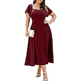 RWJ Plus Size Dresses for Women Formal Cocktail Elegant V Neck Short Sleeve Summer Wedding Guest Maxi Dress with Pocket