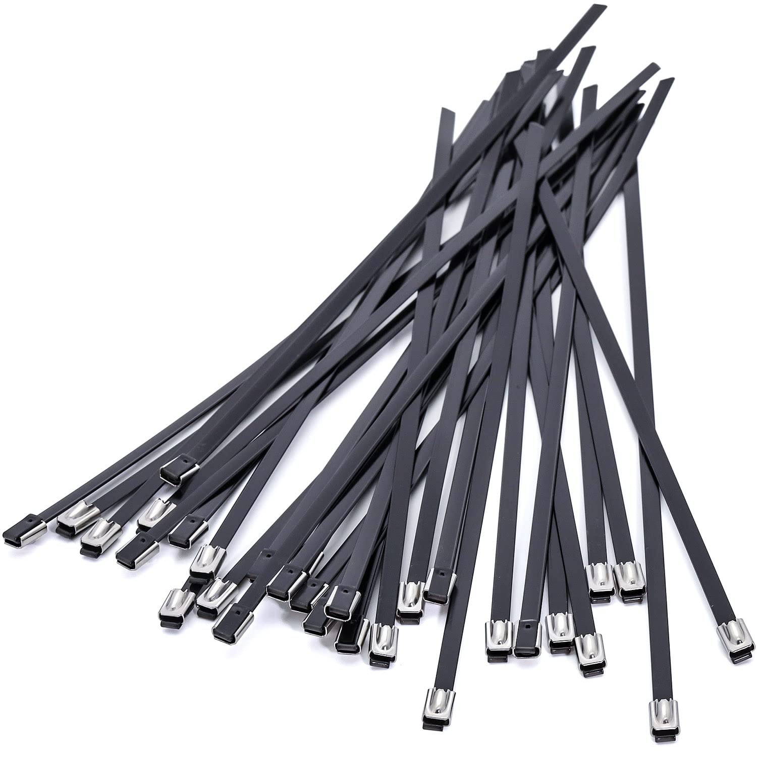 Black Metal Cable Ties, Heavy Duty Self-Locking Stainless Steel Zip Ties for Exhaust Heat Winding, Repairing Cages, Fence | 30pcs Matel Zip Ties 0.2 x 12(5.5 x 300mm)