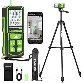 Huepar 395FT Bluetooth Green Laser Measuring Tool S120-G-BT | with 60" Tripod, APP Control, 1/16in Accuracy Laser Distance Measurement Tool, Digital Laser Room Measuring Device