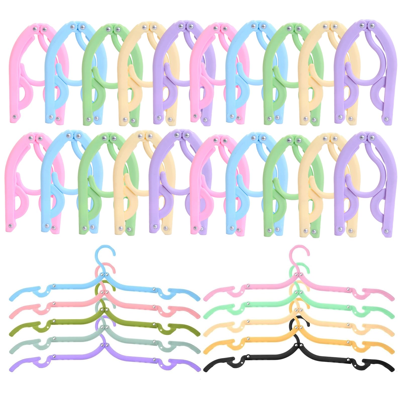 Portable Folding Coat Hangers, 20-Piece Travel Set - Plastic, Space-Saving, Foldable - Camping, Home, Outdoor (5 Colors)