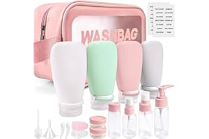NOIDEEER 18 Pcs Travel Bottles for Toiletries Gym TSA Approved, Leak Proof with Bandage Silicone Squeezable 3oz for Toner Shampoo Conditioner Lotion Body Wash with Toothbrush Cover Tag and Wash Bag