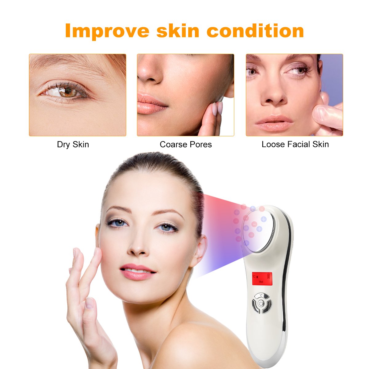 Hot and Cold Face Massager, Yusong Electric Facial Lift Device Sonic Cleanser, Vibration Heated and Cool Dual Modes Portable Face Eye Roller Machine Beauty Supplies (Handheld, White): Health & Personal Care
