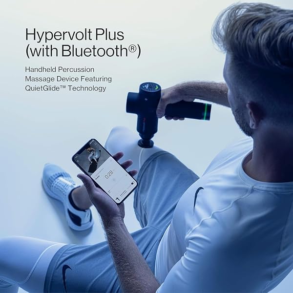 HYPERVOLT PLUS, FEATURING QUIET GLIDE TECHNOLOGY – HANDHELD PERCUSSION MASSAGE GUN | 3 SPEEDS, 5 INTERCHANGEABLE HEADS | HELPS RELIEVE SORE MUSCLES AND STIFFNESS (HYPERVOLT PLUS W/BLUETOOTH)