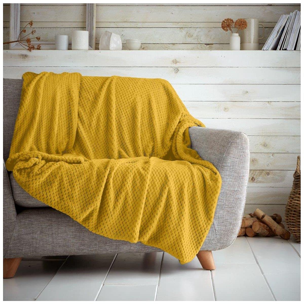 GC GAVENO CAVAILIA Popcorn Sofa Bed Blanket, Snuggle Waffle Throw, Fleece Blankets, Ochre, 150X200, 651246