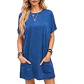 Dokotoo Women's Loose Fit Tunic Top Dress Short Sleeve Basic Tee Dress for Leggings Royal Blue Dress L