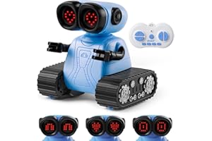 SGILE Remote Control Robot Toys with Music and Led Emojis Eyes, Auto-Demonstration, RC Rechargeable Emo Robots for Kids Age 3 4 5 6 7 Year Old Girls and Boys Gift Blue