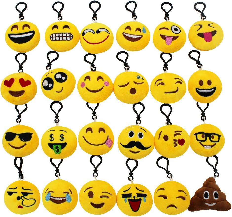 eodo Mini Emoji Keychain,24 Pack 2 Inch Plush Emoji Keyring Decorations, Emoticon Toy Pillow, Kids Party Supplies Favors (24 pack)