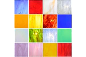 wecrejoni 16 Sheets Variety Stained Glass Sheets, 4 X 4 inch Large Cathedral Glass Mosaic Tiles for Crafts,Art Glass Kit, Stained Glass Supplies,Transparent,Opaque, Iridescent Mix