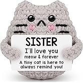 tGifGLonyi Easter Basket Stuffers Gifts for Sister Birthday Gifts Easter Basket Essentials Handmade Positive Crochet Cat Emotional Inspirational Gift for Women Sister Friend Birthday