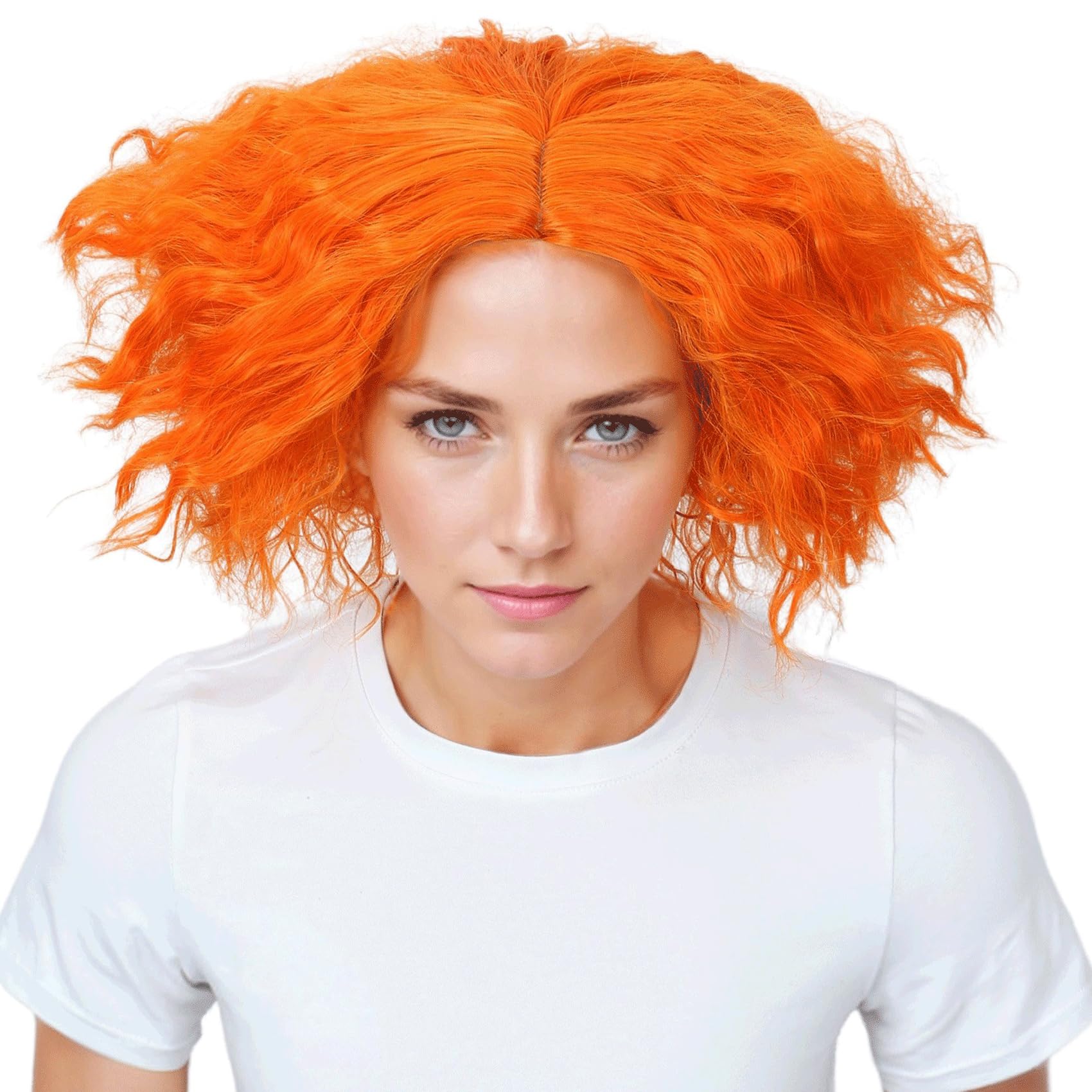 Linfairy Short Orange Wig Halloween Cosplay Costume Curly Wig for Women