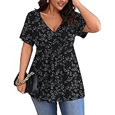POSESHE Womens Plus Size Tops 2025 Summer Short Sleeves Tunic Tops Casual V-Neck Wrap Shirts Cute Dressy Work Blouses L-4XL