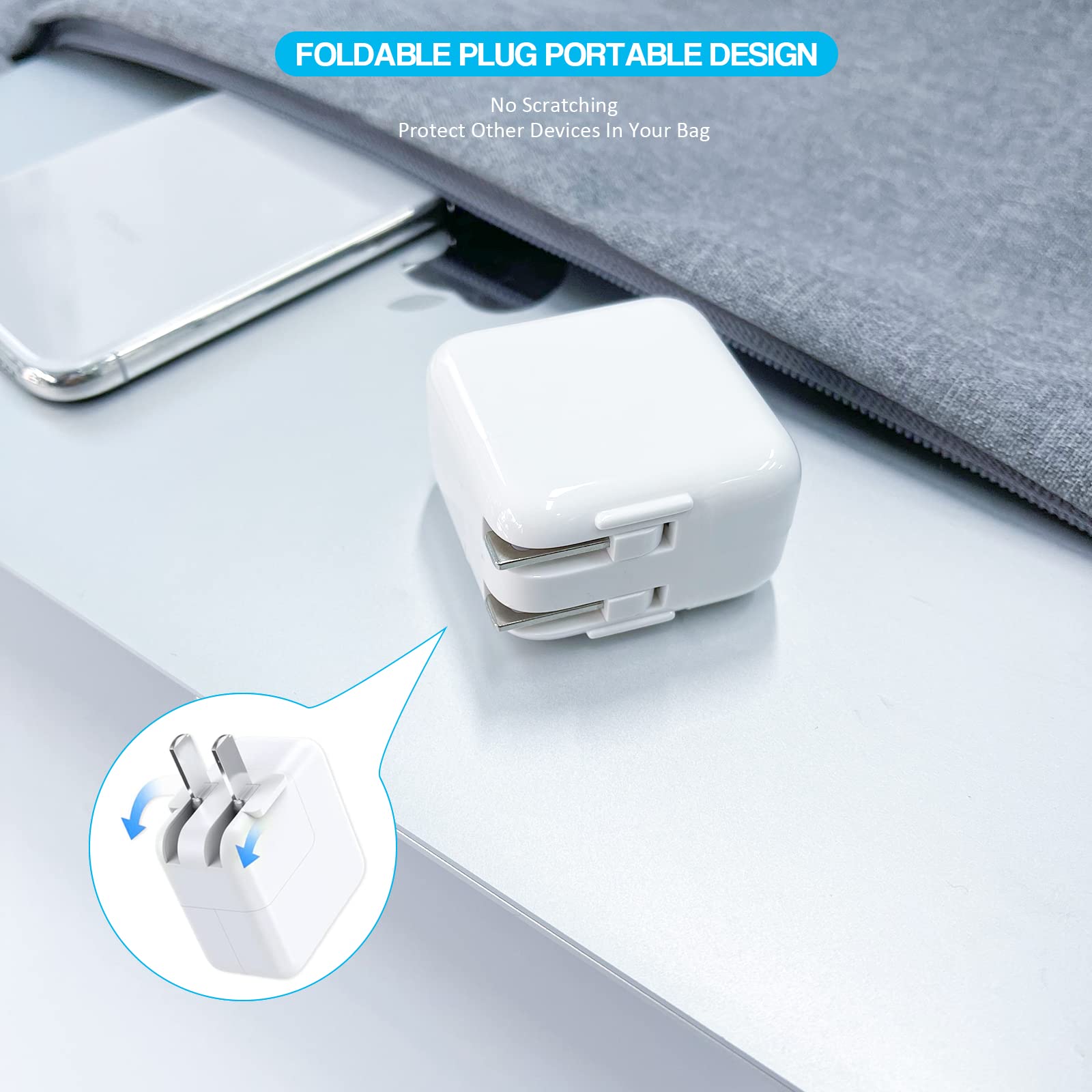 iPad Charger, [ Apple MFI Certified ] 10FT Long iPad Chargers Lightning Cord Cable Fast Charging USB Wall Charger Block Foldable Plug for iPad7/ 8/9 Generation, iPadAir, iPadMini, iPadPro, iPhone