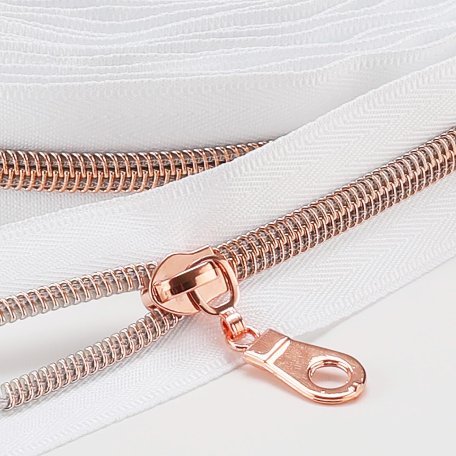 The Yards 10 Yard Bulk White Nylon Coil Zipper with Rose Gold Teeth - 10PCS Slider Set, Replacement Sewing Zipper for DIY Craft Bags (#5 Rose Gold-White) — image 1