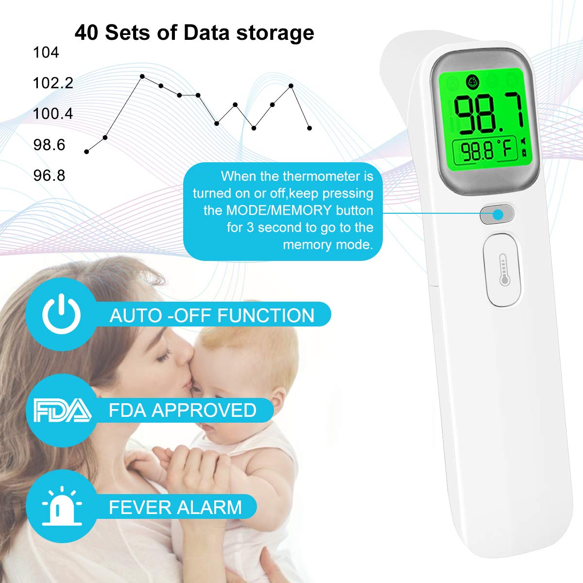 Infrared Thermometer for Adults Forehead Ear Thermometer with Fever Alarm Digital Thermometer for Babies,Children,Adults Indoor and Outdoor Use: Industrial & Scientific