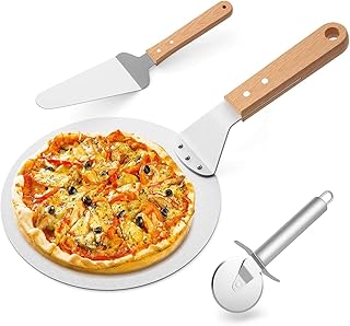 Gifort Pizzaschieber Pizzaschaufel Edelstahl + Pizzaheber mit Holzgriff +Pizzaschneider Qualitäts 430 Edelstahl zum Backen Hausgemachte Pizza und Brot Kuchen & Kekse