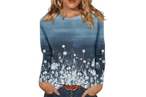 MGWTFZDL Long Sleeve Tops for Women Crewneck Cute Shirts Casual Trendy Floral Print T-Shirts 2024 Blouses