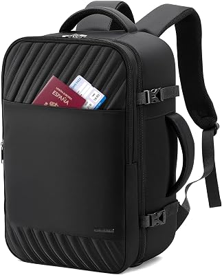 Sac a Dos Voyage Cabine Avion, 20L Sac 40x20x25 Ryanair Bagages Cabine Airbag Travel pour Easyjet Vueling Wizz Air, Sac à Dos Femme Homme pour Travail, Voyage, Weekend-Noir