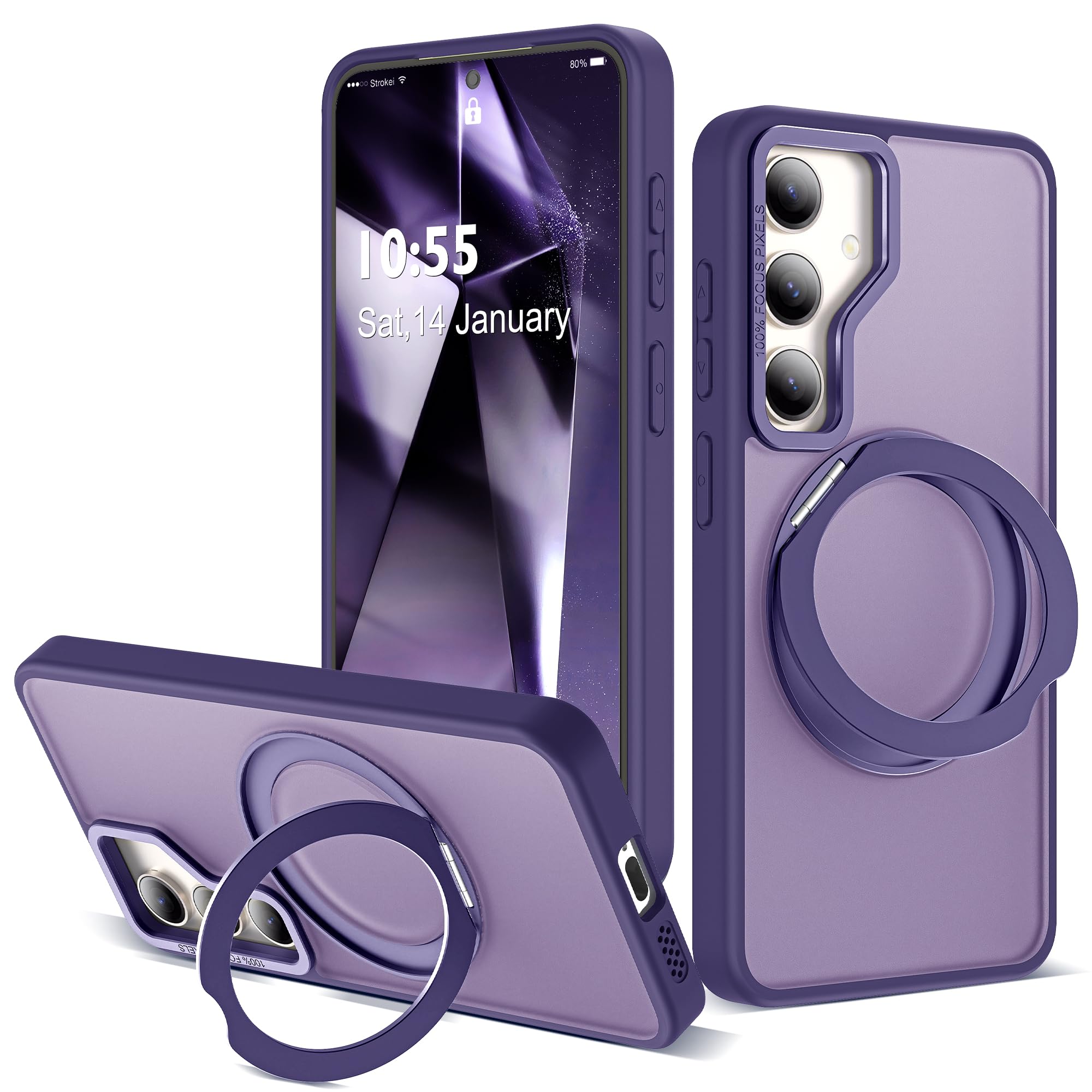 Photo 1 of Zalinbo for Samsung Galaxy S23 Plus Case with 360°Rotatable Magnetic Ring Stand Compatible with Mag-Safe Military Protection Matte Translucent Phone Cases for Galaxy S23 Plus,Purple