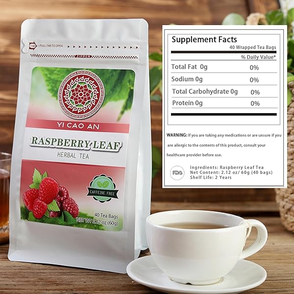 PREMIUM RASPBERRY LEAF TEAS BAGS – SUPPORTS MENSTRUAL RELIEF & UTERINE HEALTH, CAFFEINE-FREE, NATURAL YI CAO AN HERBAL TEA, 40 TEABAGS