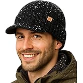TOP-EX DryKnit™ Waterproof Merino Wool L/XL/XXL Beanie Hat with Brim Visor Cap Warm Winter Knit Hat for Men Women