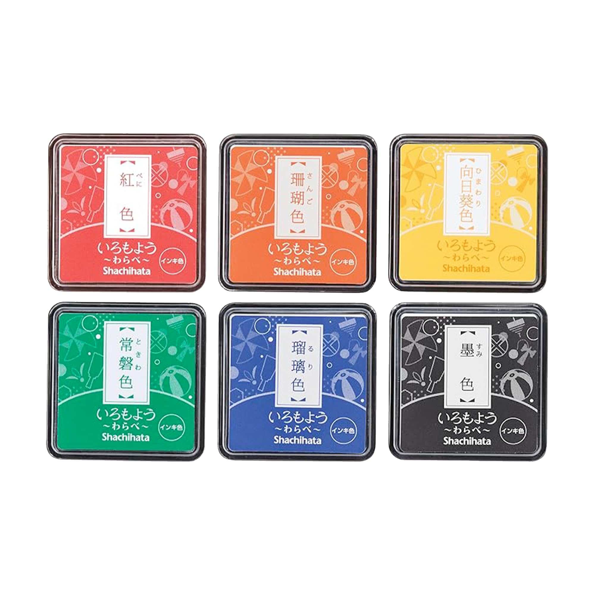 Iromoyo Warabe Stamp Pad | Pack of 6 Assorted Colours | for Journaling and Scrapbooking | Traditional Japanese Ink | Oil-Based Ink pad | Red, Orange, Yellow, Green, Blue, Black | Speedy Drying Time
