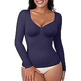 FeelinGirl Womens Shapewear Tummy Control Tops: Long Sleeve Compression Shirts for Women Slimming Body Shaper V Neck Shirt