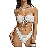 MakeMeChic Women's Two Piece High Waisted Triangle Bikini Set Tie Front String Bathing Suit