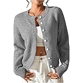 SweatyRocks Women's Fall Button Down Lightweight Cardigan Ribbed Knit Long Sleeve Crew Neck Sweater