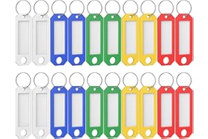 Uniclife 20 Pcs Key Tags, 5 Color Key Tags with Labels, 2.3" x 0.8" Key Labels for Keychain, Plastic Key Identifiers with Split Ring, Blank Key Ring Tags for House Office & School