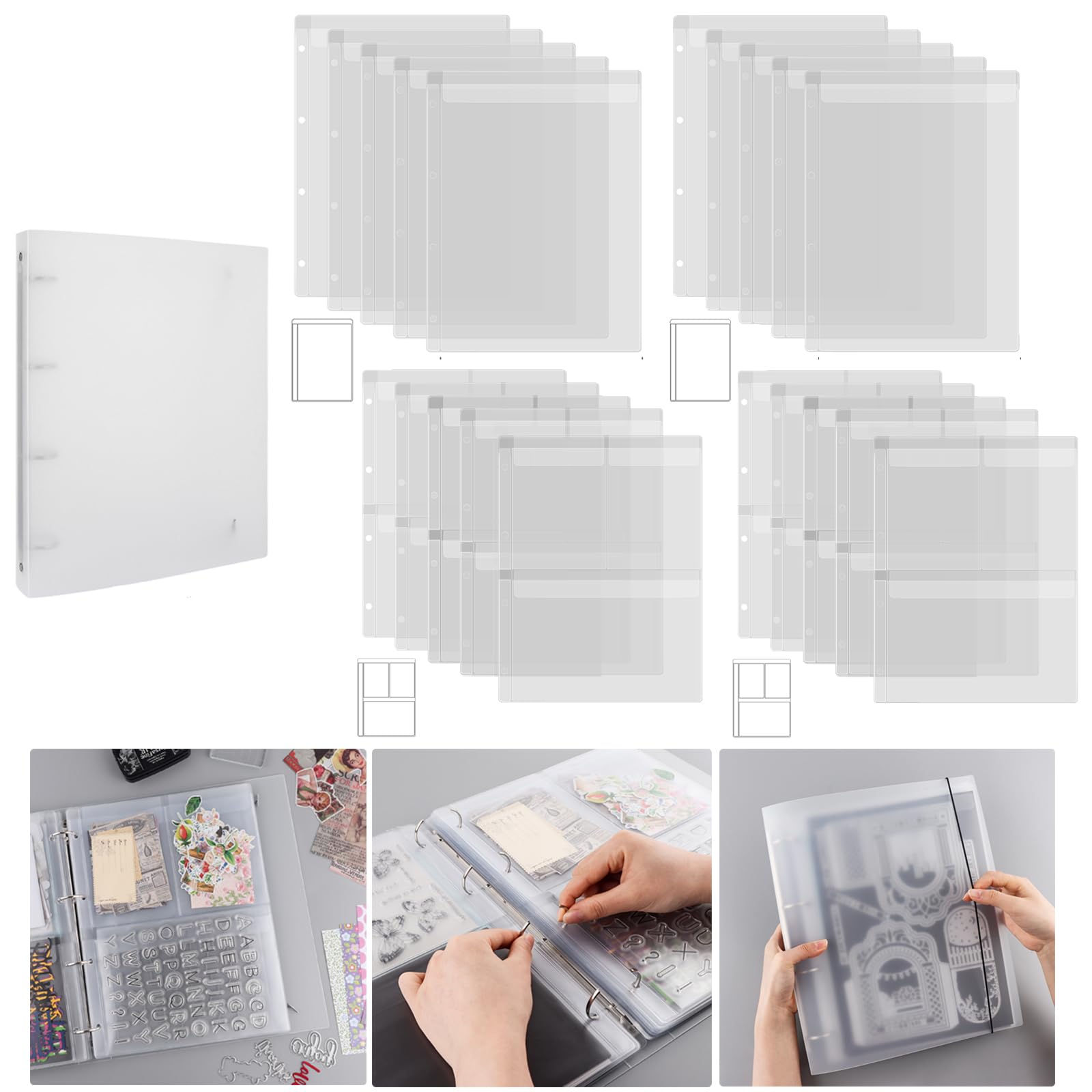 Briartw 1 A4 Die Storage Book Binder and 20 Inserts Set,Page Protectors Pockets Inserts with One and Three Pockets for Storage Craft Supplies,Cardstock,Sticker,Stamp,Cutting Dies,Stencil