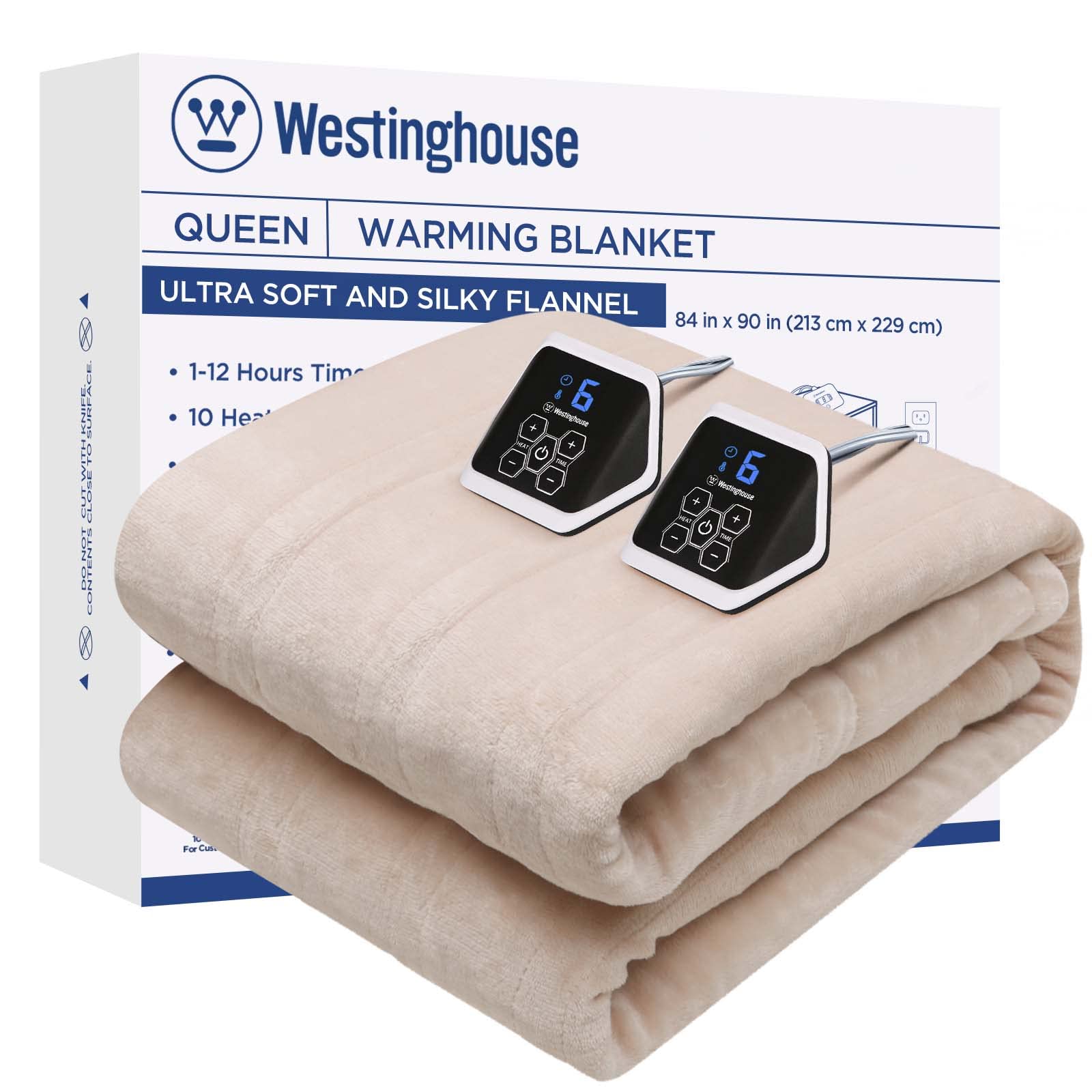 Photo 1 of Westinghouse Heated Blanket Queen Size, Electric Heating Blanket with 10 Heating Levels, 1-12 Hours Auto Shut Off, Fast Heating Warming Blanket, Machine Washable(Queen,84x90 Inches,Beige)