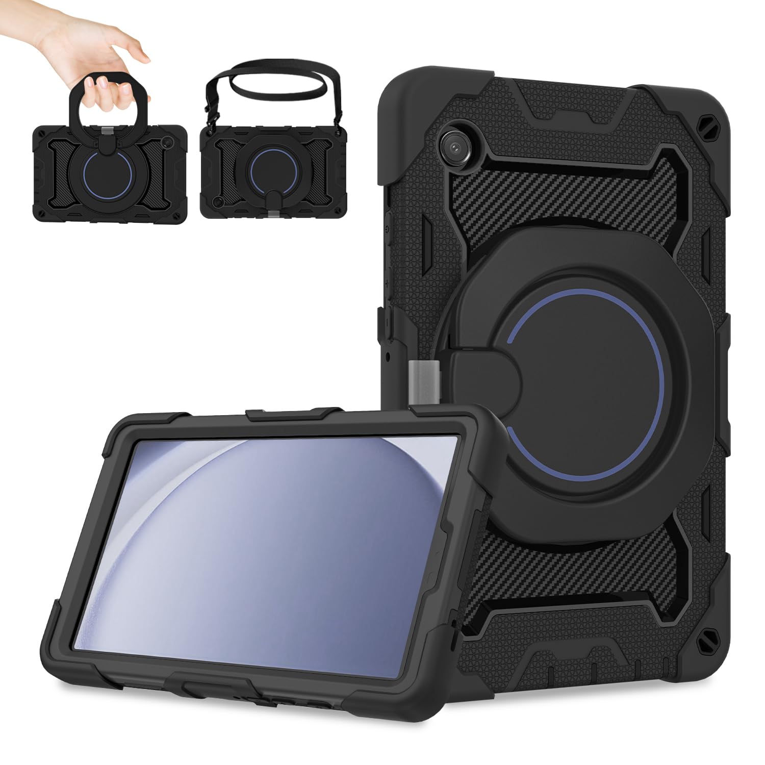 Photo 1 of ROISKIN Case for Samsung Galaxy Tab A9 (8.7 Inch) with HD Screen Protector & Shoulder Strap,Kids Friendly Case for Samsung Tablet A9 SM-X110/X115/X117 with 360 Kickstand,Heavy Duty Drop Protection