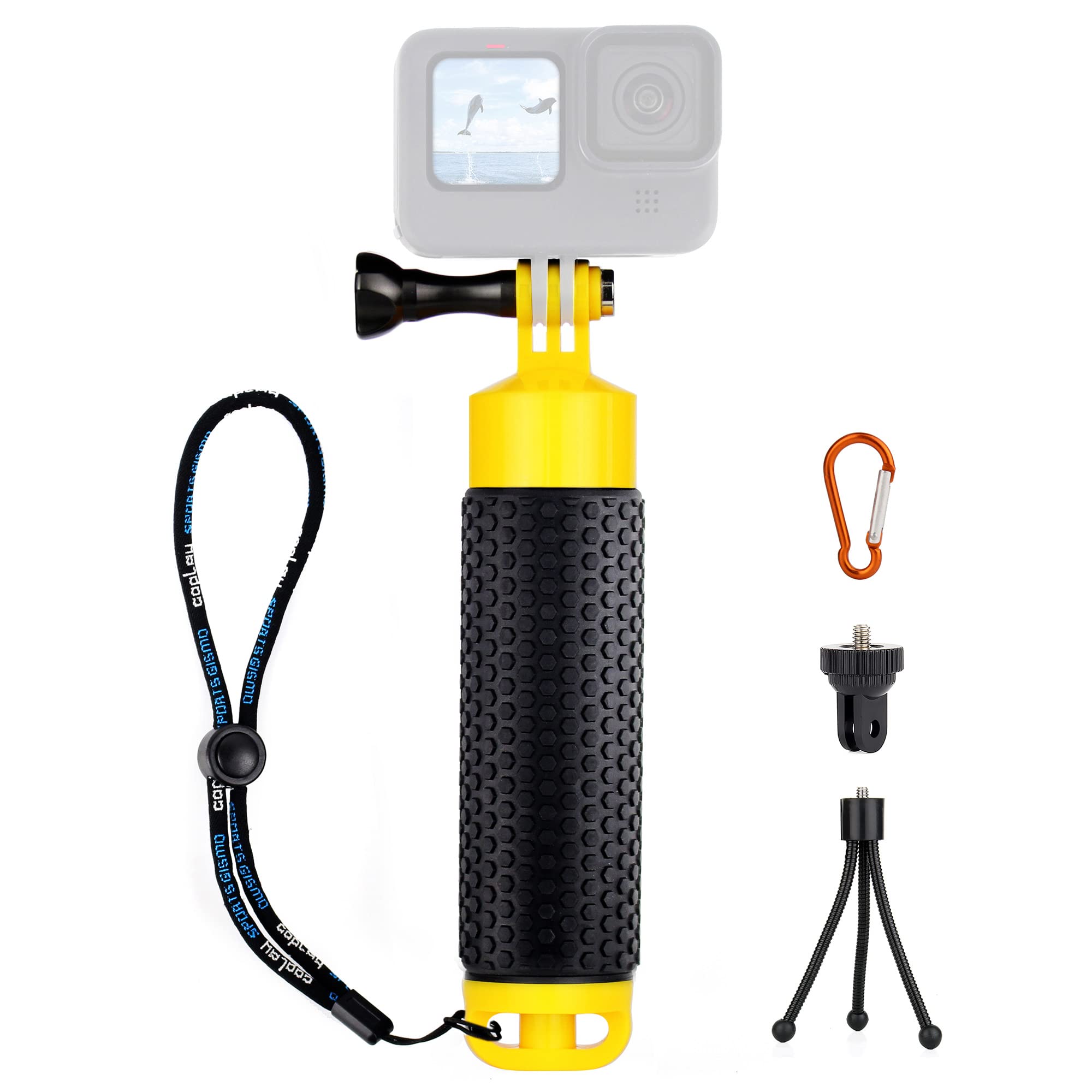 YALLSAME Floating Hand Grip Handler for GoPro Hero 13 12 11 10 9 7 8 6 5 4 3 DJI OSMO SJCAM AKASO Action Camera with Detachable Handle Tripod Stand Ideal for Underwater Diving Snorkeling Swimming