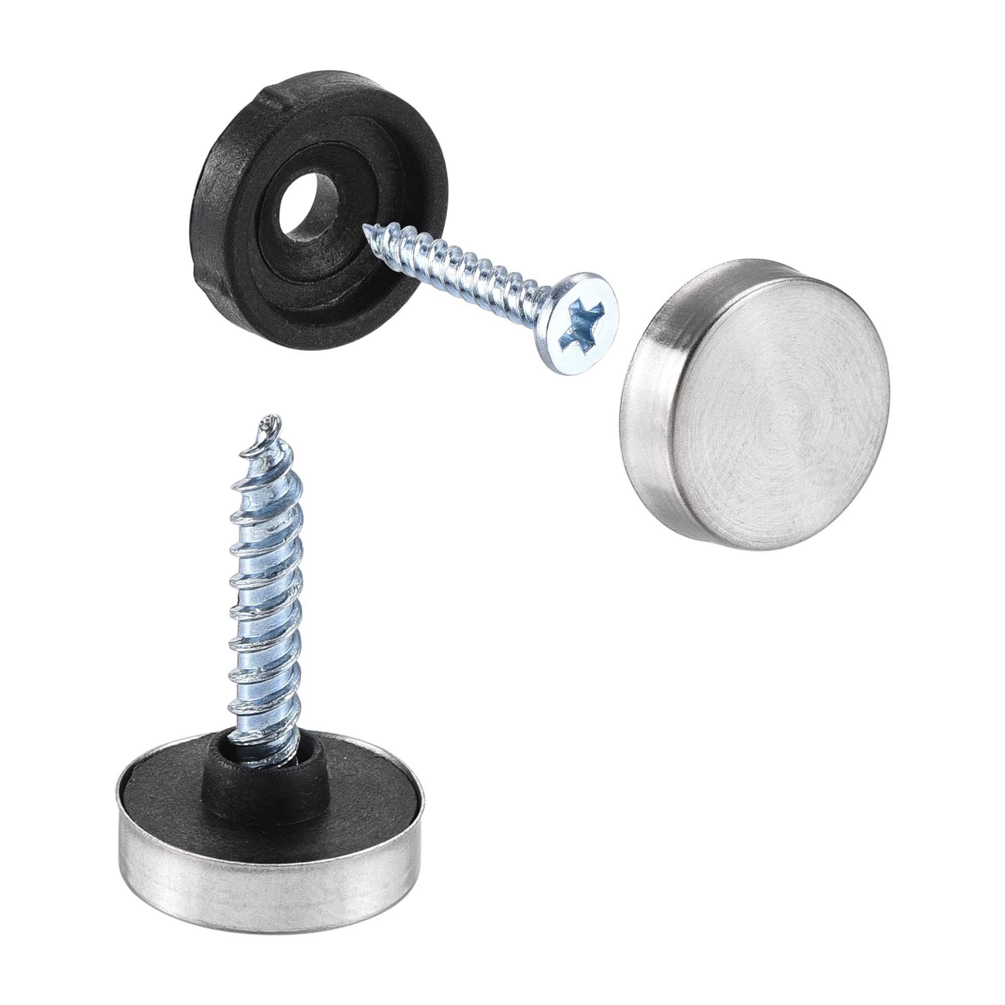 TOP-VIGOR 28Pcs Mirror Screws, 14mm Stainless Steel Mirror Screws Cap Nail with Washers, Decorative Cap Covers Brushed Mirror Nails for Mirrors, Furniture Fittings, Tables, Wardrobes, Glass, Silver