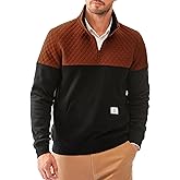 Dokotoo Men Men's Mock Neck Sweatshirts Quarter Zip Quilted Sweater Color Block Long Sleeve Casual Pullover