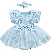 Karwuiio Newborn Baby Girl Romper Dress Short Sleeve Mesh Tutu Dress Baby Girls Lace Mesh Jumpsuits with Headband