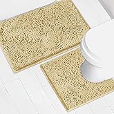 AINAHYVA Bathroom Rugs Chenille Bath mat 2 Piece Set, Super Absorbent, Strong PVC Non Slip Backing, Bath mats for Bathroom, Plush Shaggy, Thick, Machine Washable, Bathtub, Shower, Toilet.(Beige)