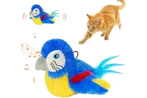 Lepawit Cat Toys Flapping Bird(Cannot Fly), Electric Simulated Chirping Bird Interactive Kitten Toy with Flappy Wings, Rechargeable Touch Activated Toy with Catnip and Feather for Indoor Cats- Bule