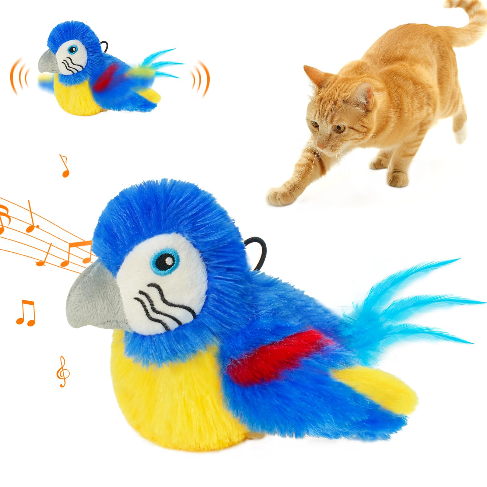 Lepawit Cat Toys for Indoor Cats, Interactive Cat Toy with Flappy Wings，Flapping Bird Cat Toy, Electric Simulated Chirping Bird, Rechargeable Touch Activated Cat Toys with Catnip and Feather - Bule